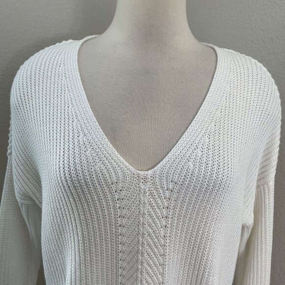 Vince Womens Small Ribbed Knit Directional V Neck Cotton Pullover Sweater White - Picture 3 of 12